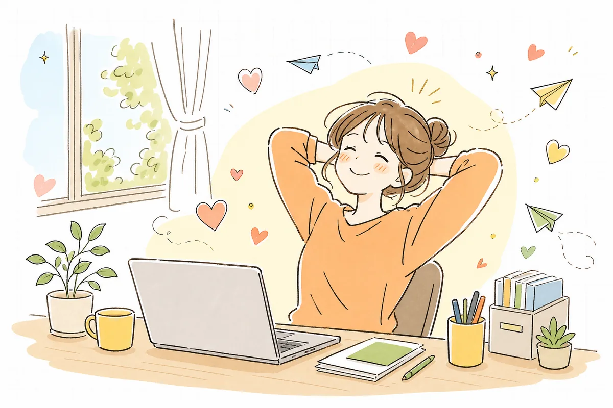 対応ルールを整えて、落ち着いた表情でまとめて返信を終えた企業SNS担当者の情景