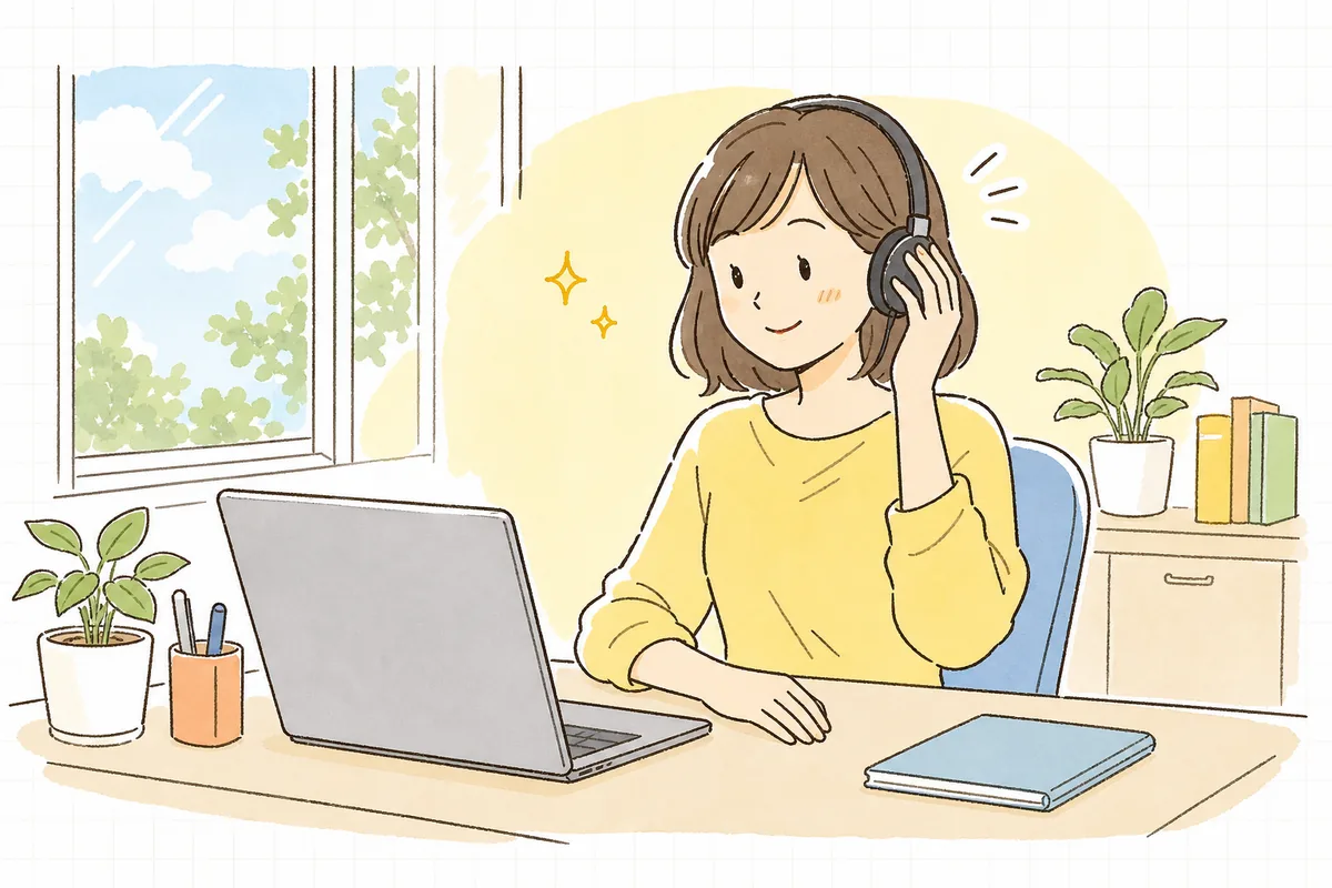 決めておいた音源を使い、迷わずに動画を仕上げている企業SNS担当者の明るい情景