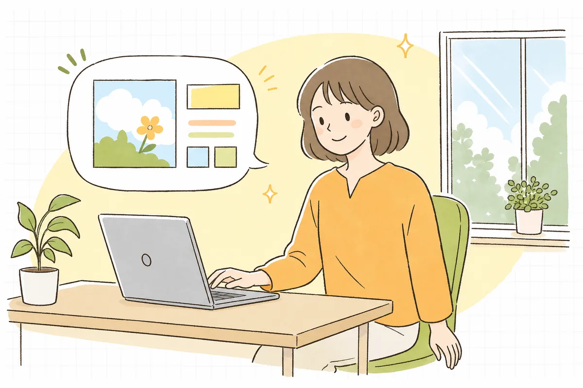 用意したテンプレートを使い、迷いなく投稿画像を仕上げている企業SNS担当者の明るい情景