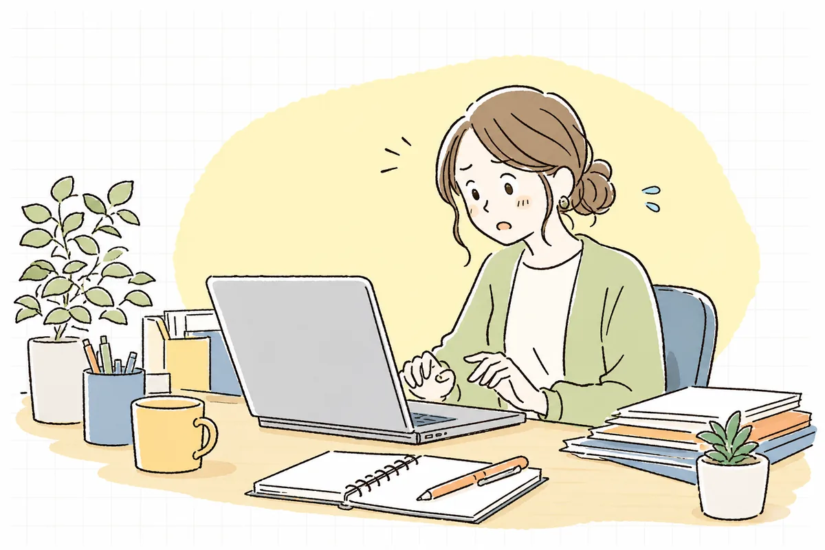 投稿直後に間違いに気づき、思わず手を止めて画面を見つめる企業SNS担当者の情景
