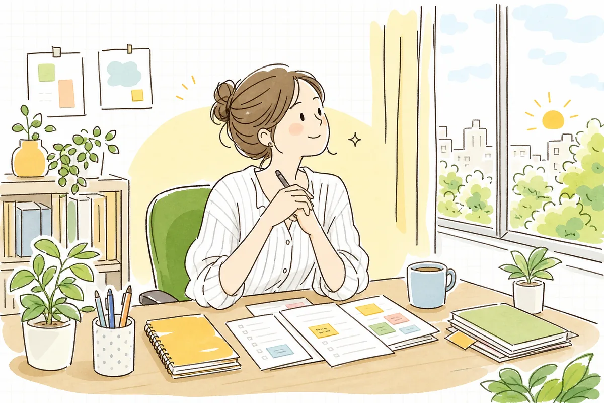 対応の手順を決め終えて、窓の外の朝の光を見ながらほっと肩の力を抜く企業SNS担当者の情景