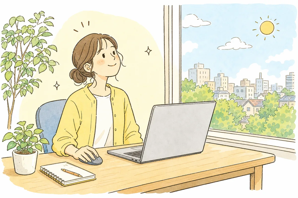 情報を確かめ終えて、安心した表情で投稿を送り出す企業SNS担当者の情景
