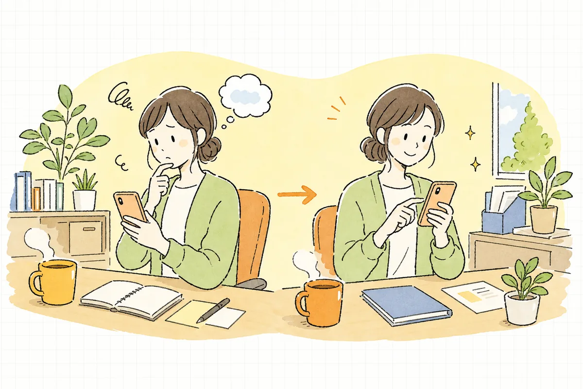 「中の人」として投稿しながら、どこまで人柄を出すか迷っていた担当者が、自分のちょうどいい距離感を見つけて落ち着いて投稿している情景