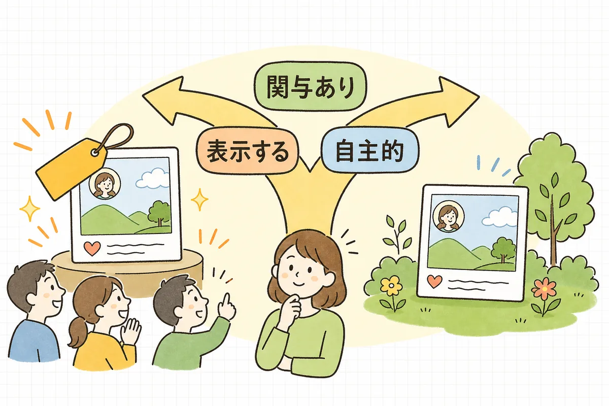 投稿に会社の関与があるかで、PR表記が必要か不要かを分ける判断の流れを示す概念図