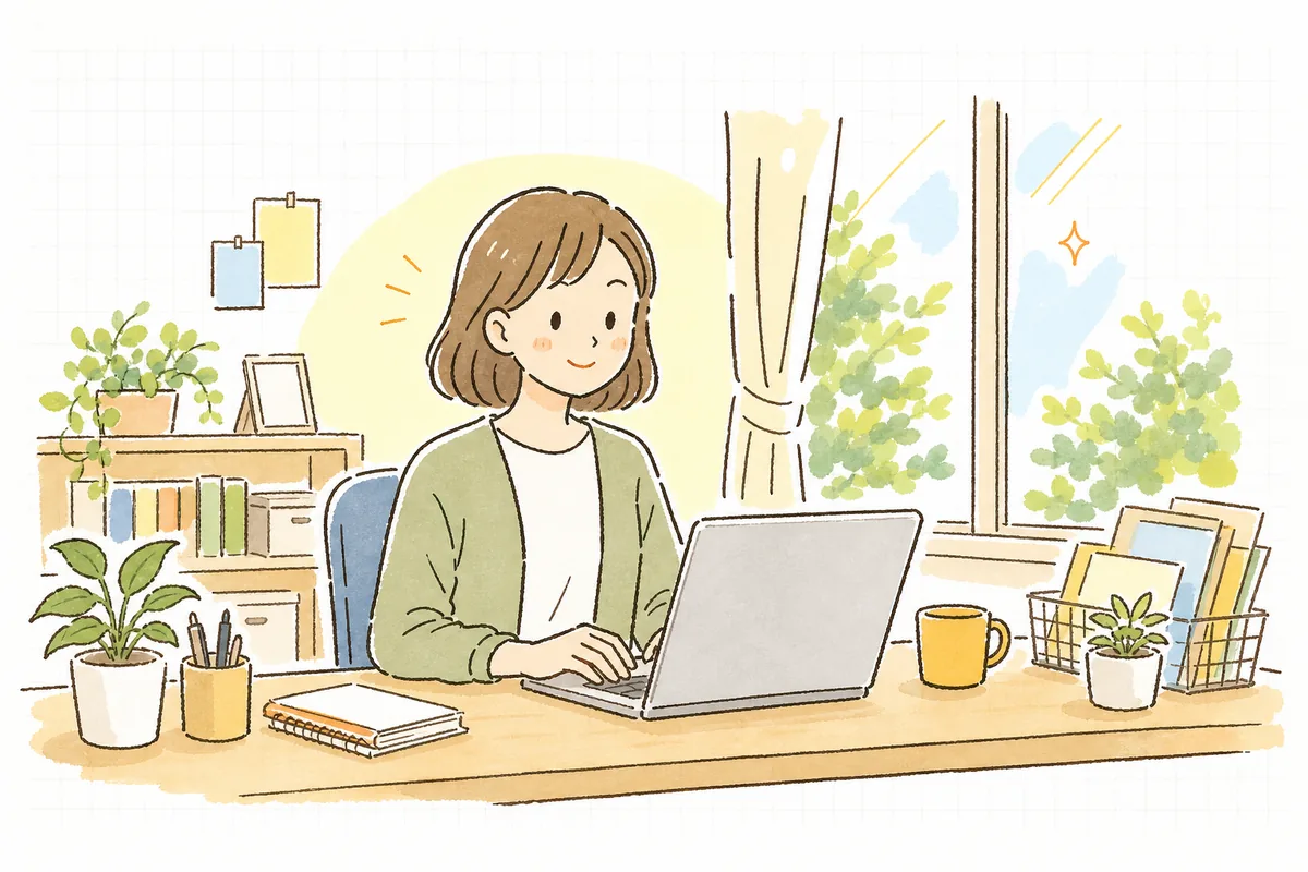大きな出来事が落ち着いたあと、穏やかな表情で通常の発信を再開しようとする企業SNS担当者の情景