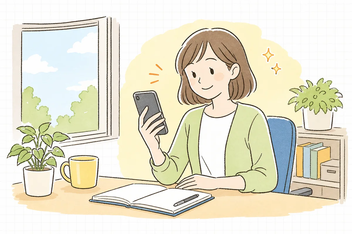 使う媒体を1つに決めて、落ち着いた表情で最初の投稿の準備を始めている企業のSNS担当者の明るい情景