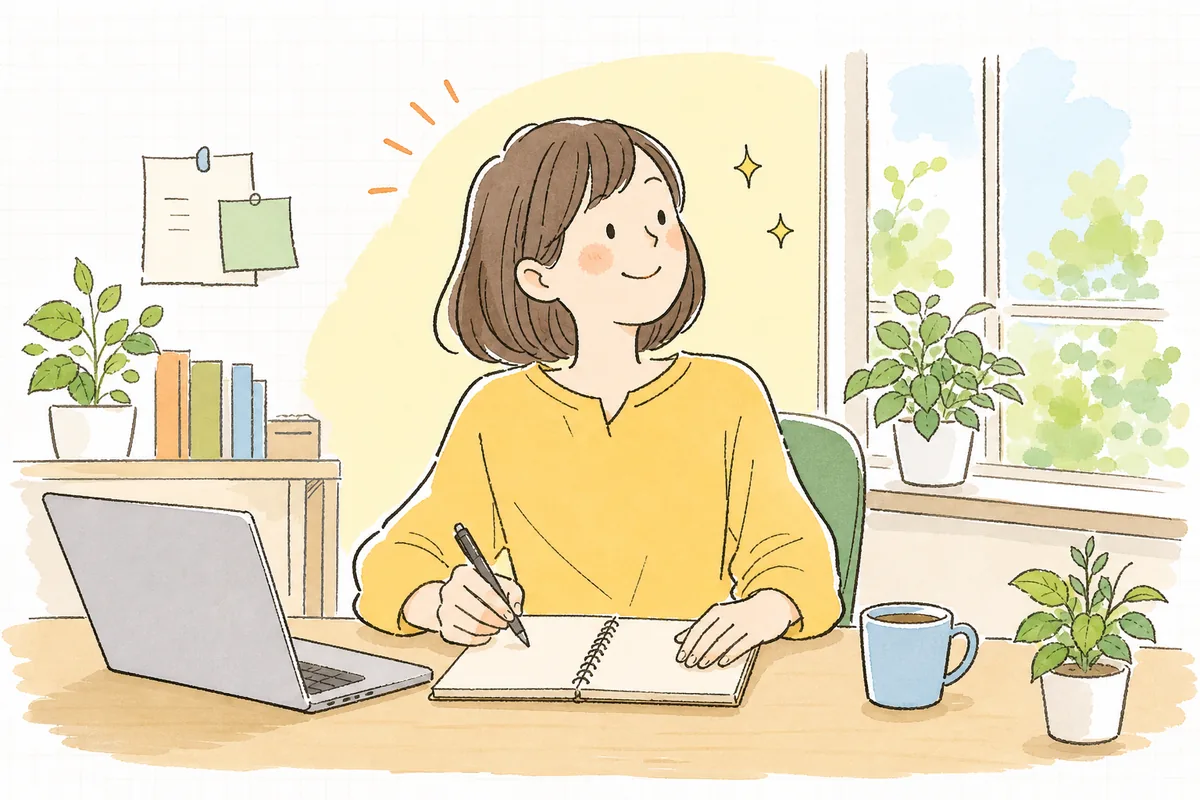 初めての少額ブーストの結果をノートにまとめ、穏やかな表情で次の一手を考えている企業SNS担当者の情景