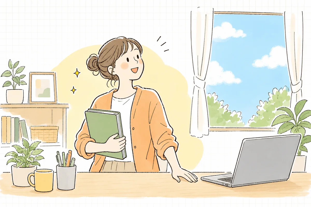 運用マニュアルがまとまり、日々の判断に迷わなくなって前向きに仕事へ向かう企業SNS担当者の情景