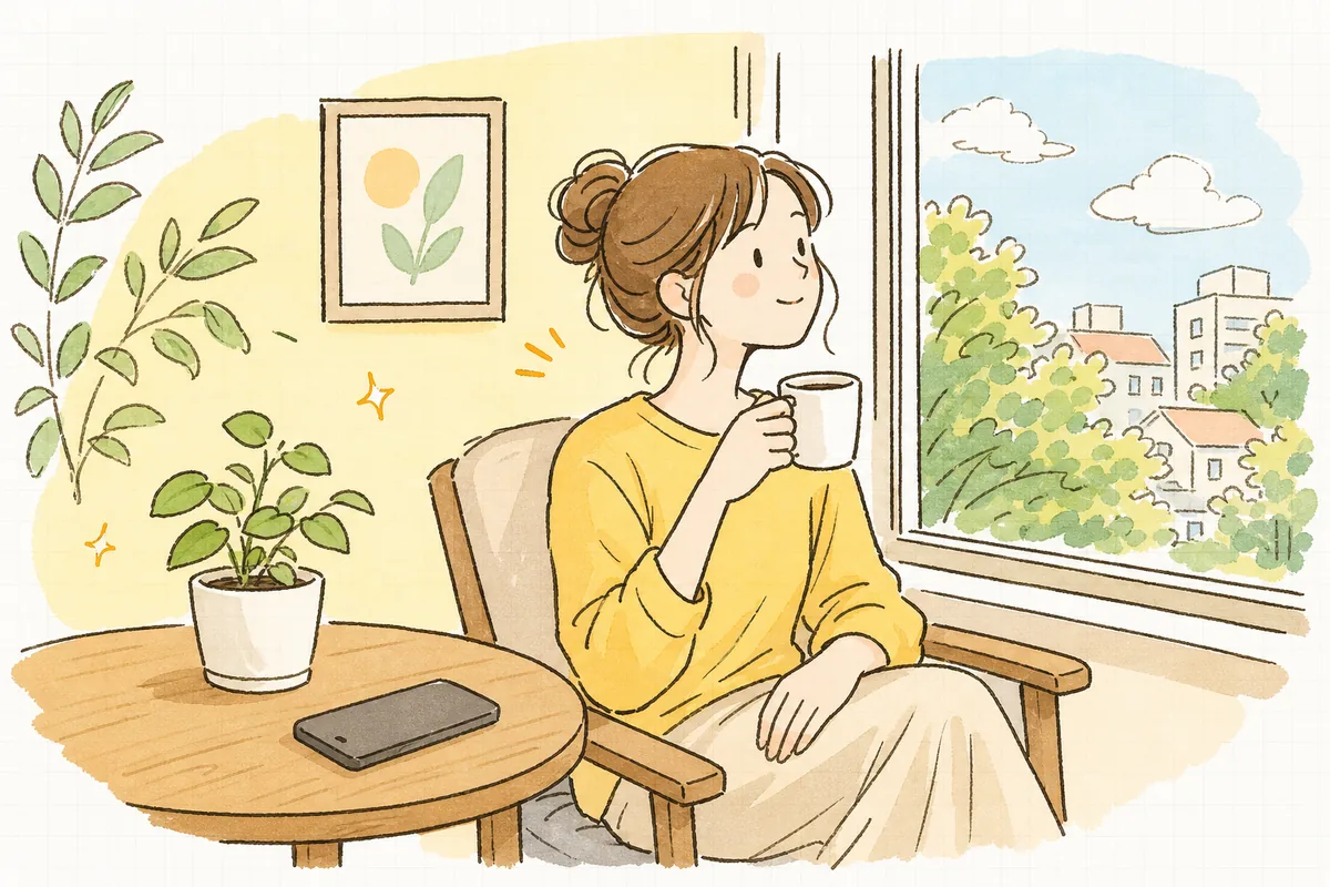 通知を気にせず休日をゆっくり過ごしている企業SNS担当者の情景