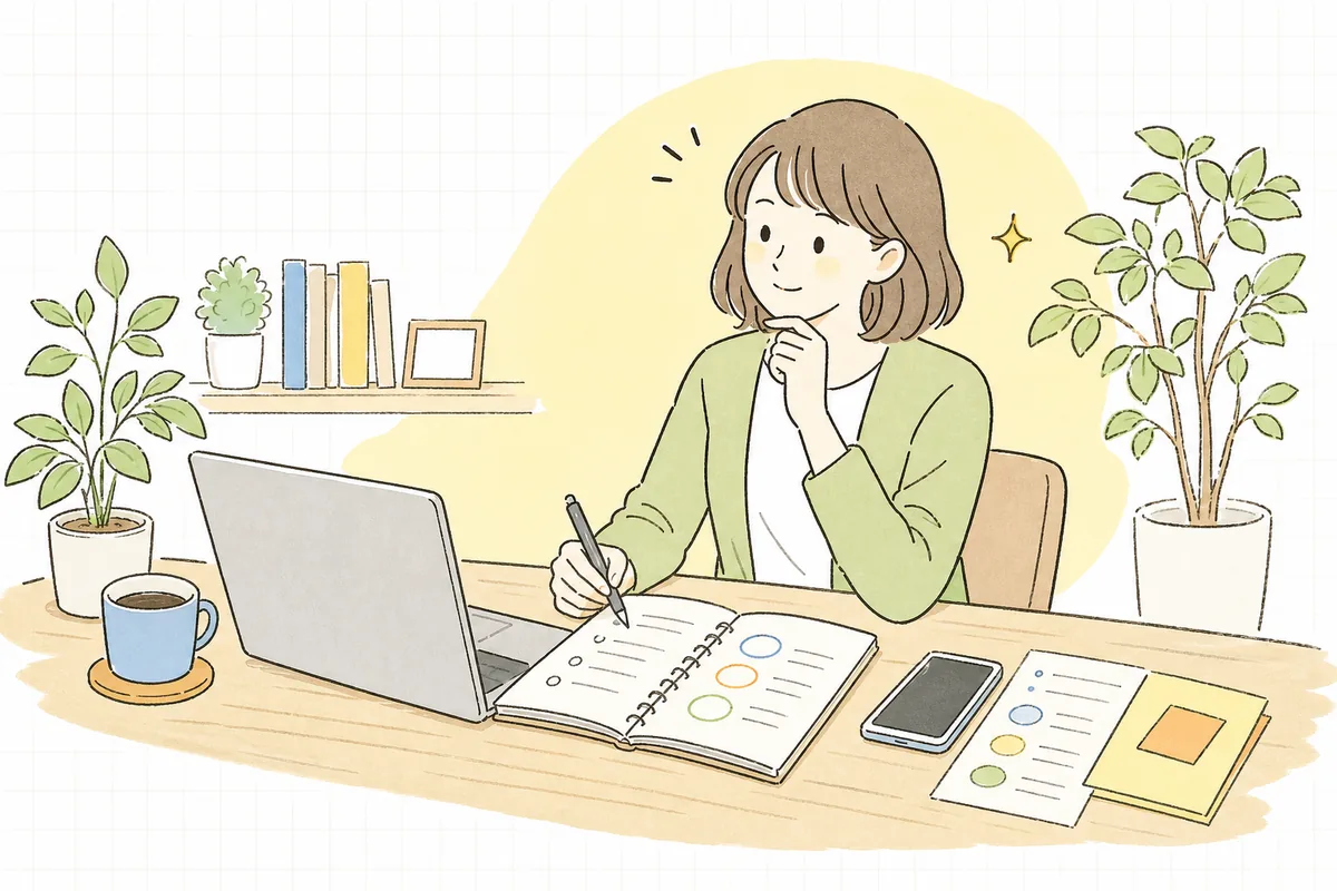 何種類もの予約投稿ツールの候補を前に迷っていた担当者が、自分の運用に合う一つを落ち着いて選び取ろうとしている情景